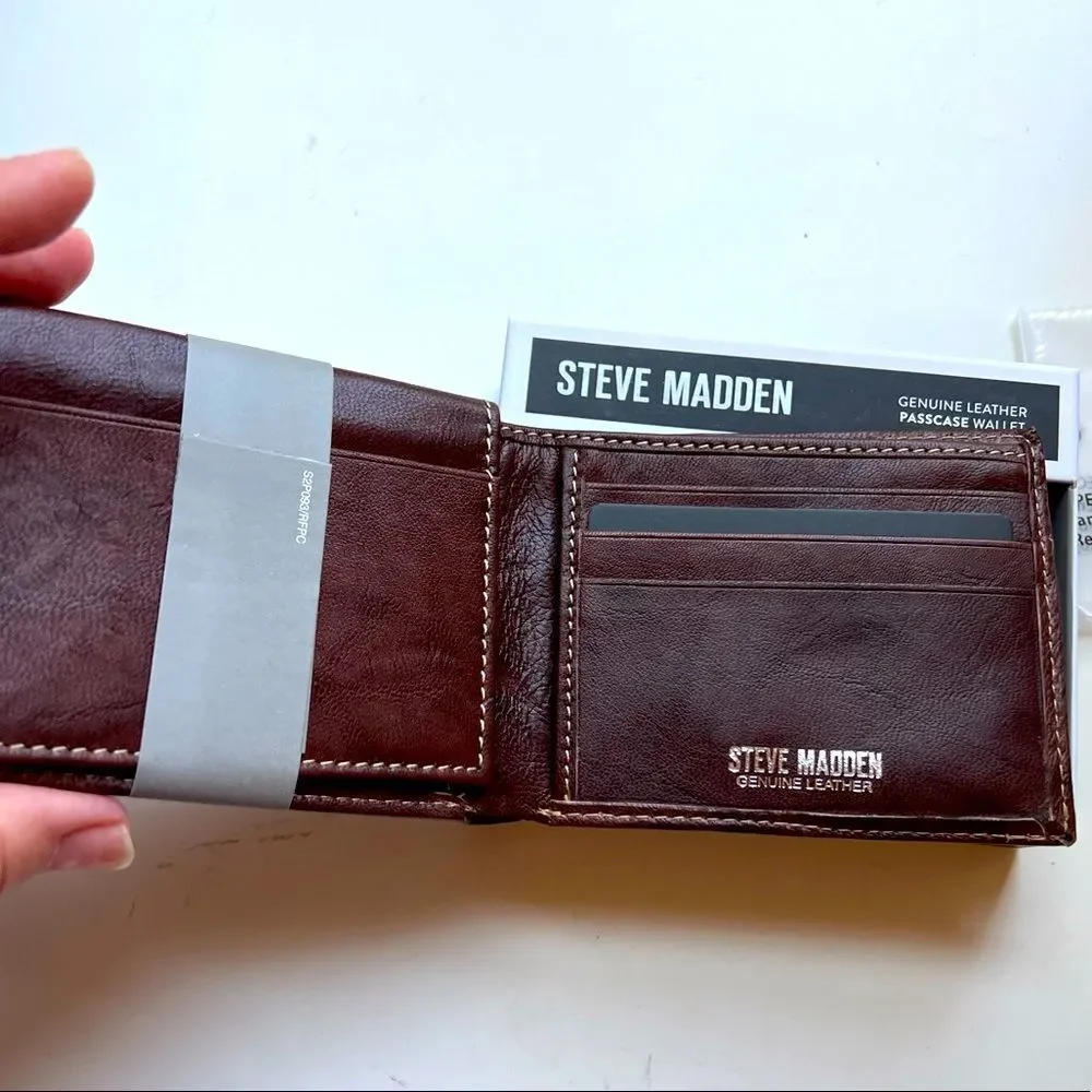 Steve Madden Brown Passcase Genuine Leather Wallet